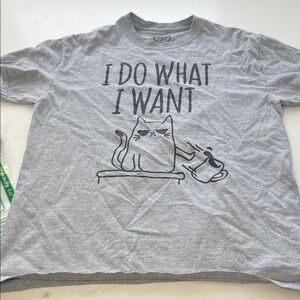 DOM Medium Grey Short Sleeve I Do What I Want Graphic Cat T Shirt